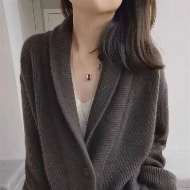 Damer Cozy Strik Cardigan med Brede Klapper og Lommer