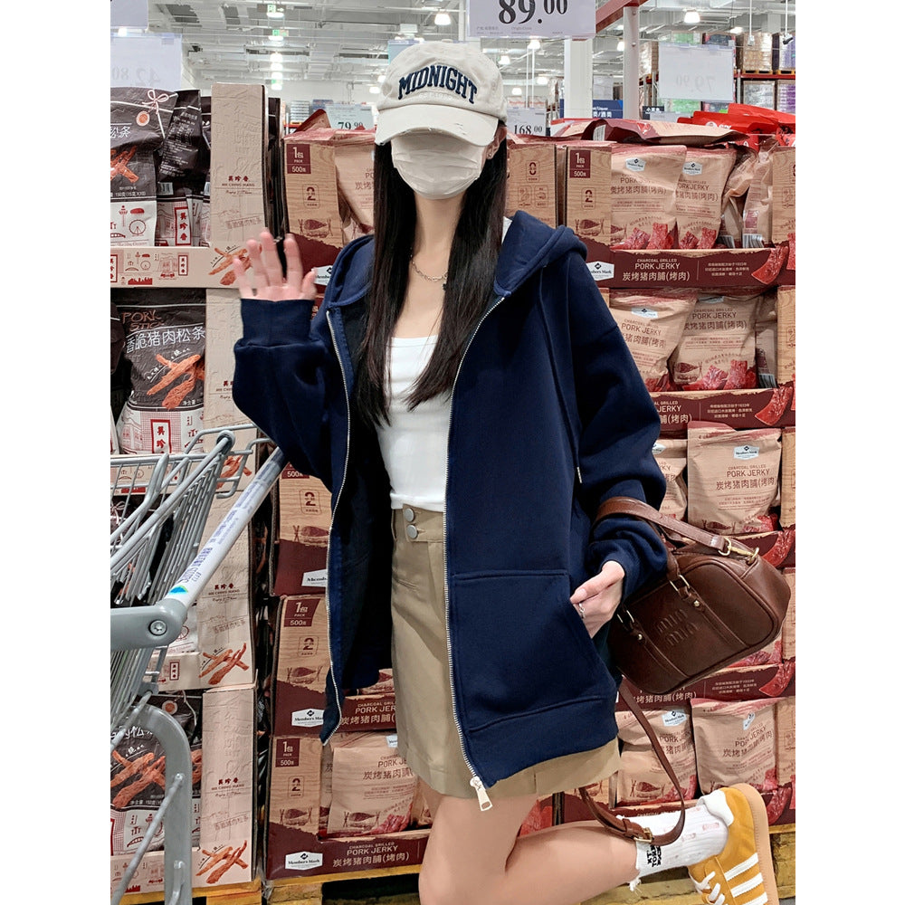 Femme Oversized Zip-Up Hoodie med Kængurulommer Stilla