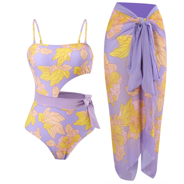 Damer one-piece badedragter med blomsterdesign og indpakningsskørt Skovae