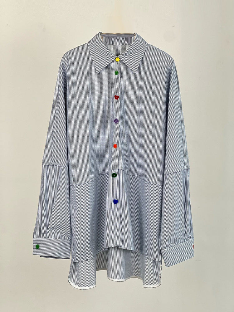 Dame oversized rutet skjorte med fashionable knap detaljer Stilla