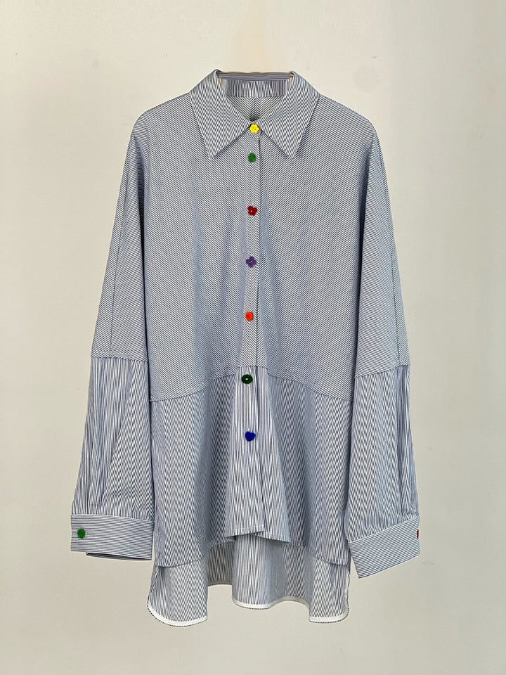Dame oversized rutet skjorte med fashionable knap detaljer Stilla