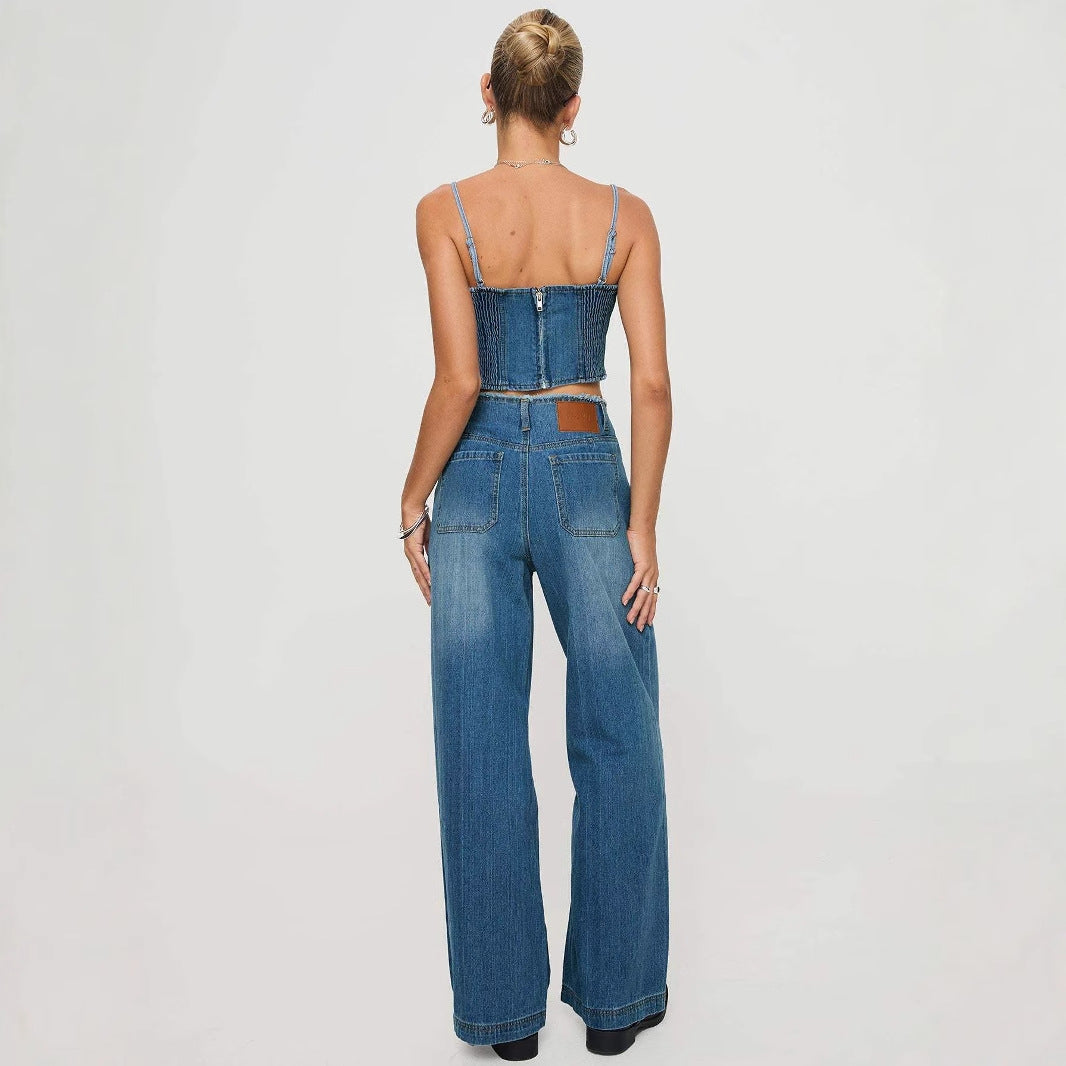 Dame brede High-Waist Jeans med frynset kant og elegant pasform Stilla