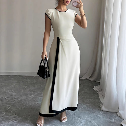 Dame Elegant Maxikjole med Kontrastkant Stilla