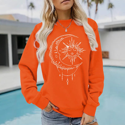 Kvinders sweatshirt med kunstnerisk sol- og månedesign Stilla