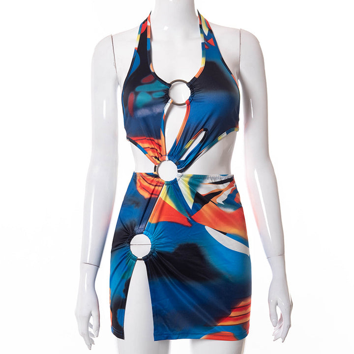 Dame Halterneck Kjole med geometrisk Design Stilla