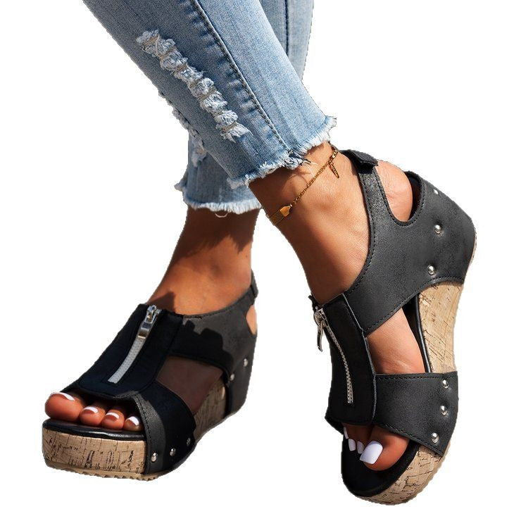 Dame Wedge-sandaler med modetrends zip og behagelig fodseng Stilla