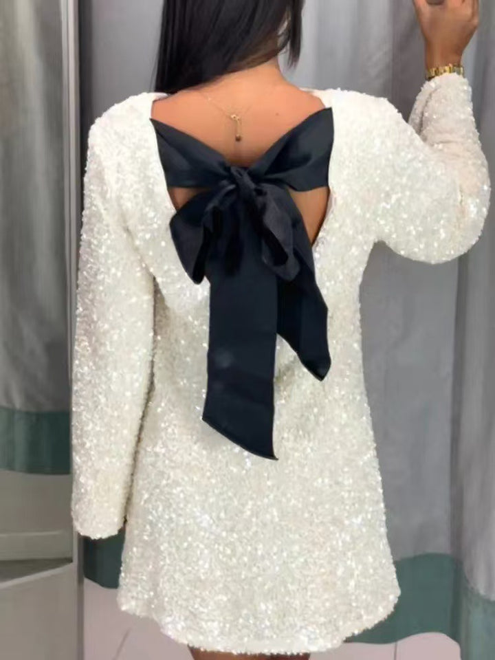 Dame charmerende mini kjoler med glitrende glitter og elegante puffede ærmer Skovae
