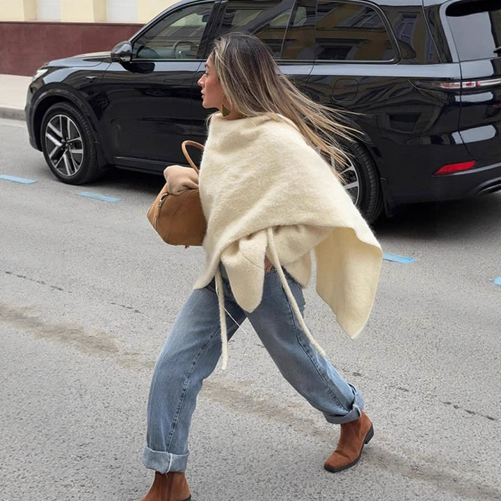 Dame Poncho med blød uldmix Stilla