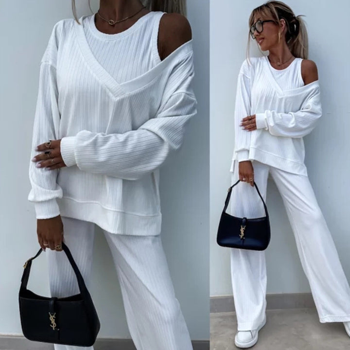 Kvindernes loungewear sæt med afslappet oversized sweater og brede ben bukser