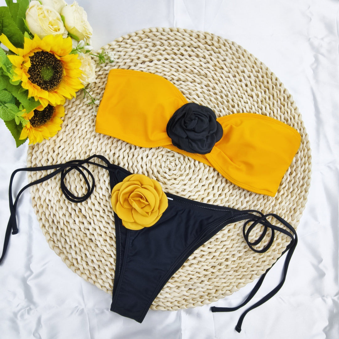 Dame Floral Udsmykket Bandeau Bikini Sæt Stilla
