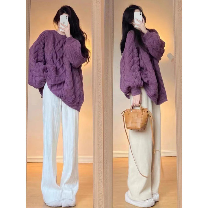 Kvinder Chunky Strik Sweater med Kabelmønster og Løs Pasform Stilla