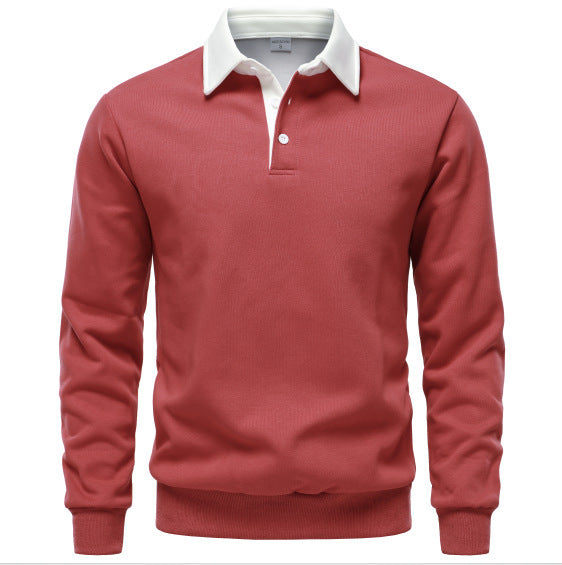 Herrer Elegant Langærmet Polo Pullover med kvalitetskrave og struktureret overflade Stilla