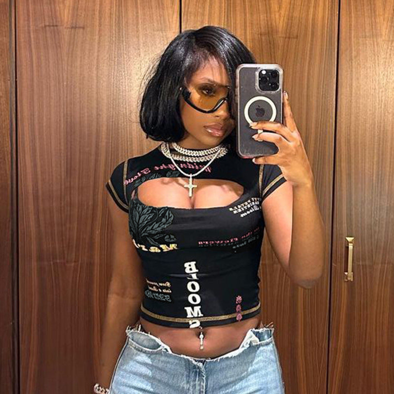 Dame Grafiktryk Cut-Out Crop Top Stilla