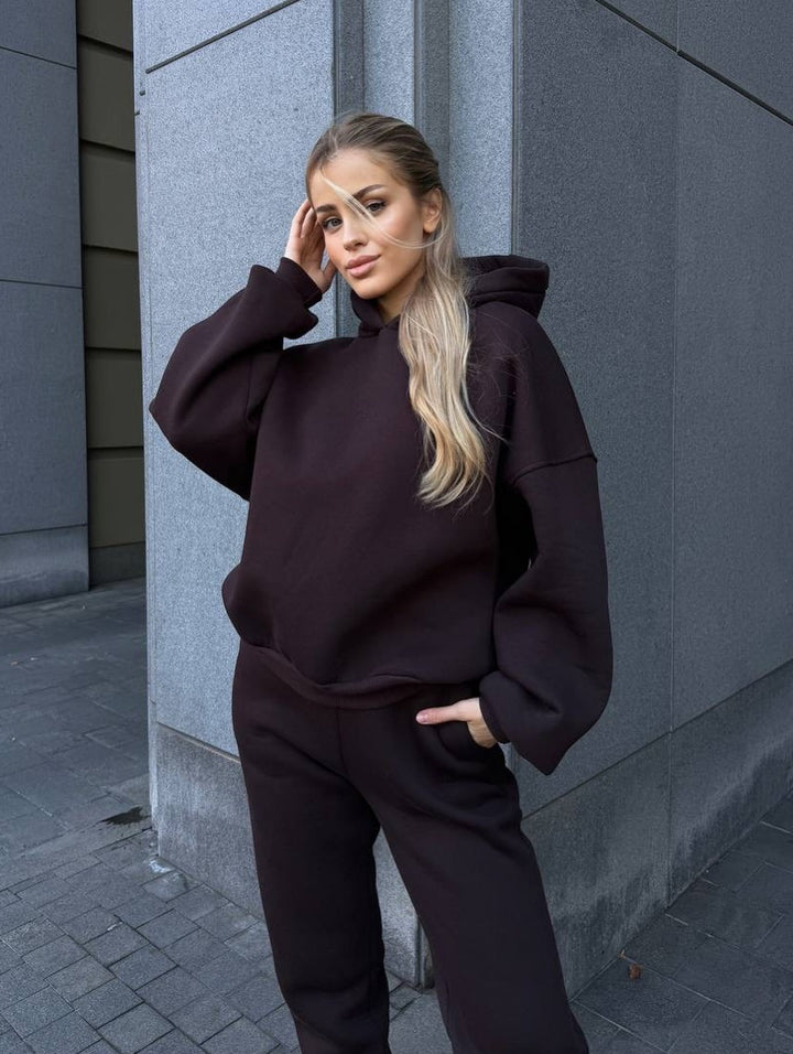 Kvindernes Cozy Leisure Loungewear Sæt med Hætte og Løs Pasform Skovae