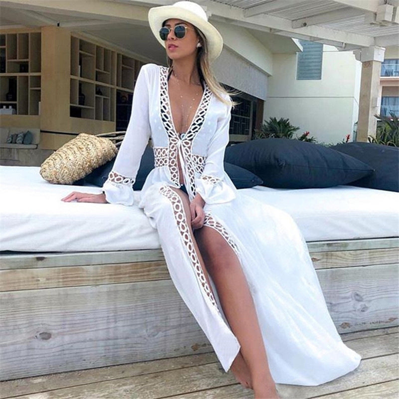 Dame Strandkimono med elegant snit og filigran hækledesign Stilla