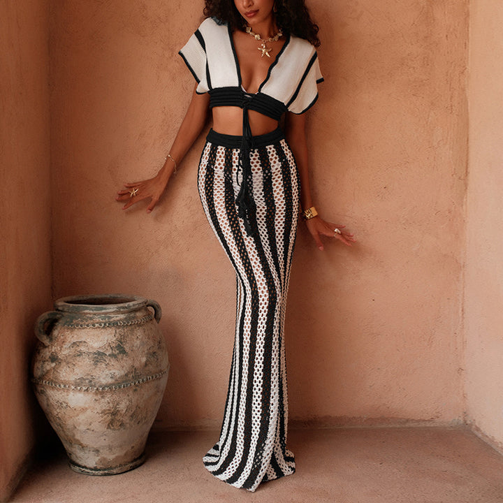 Dame crop top og elegant palazzo bukser sæt Skovae