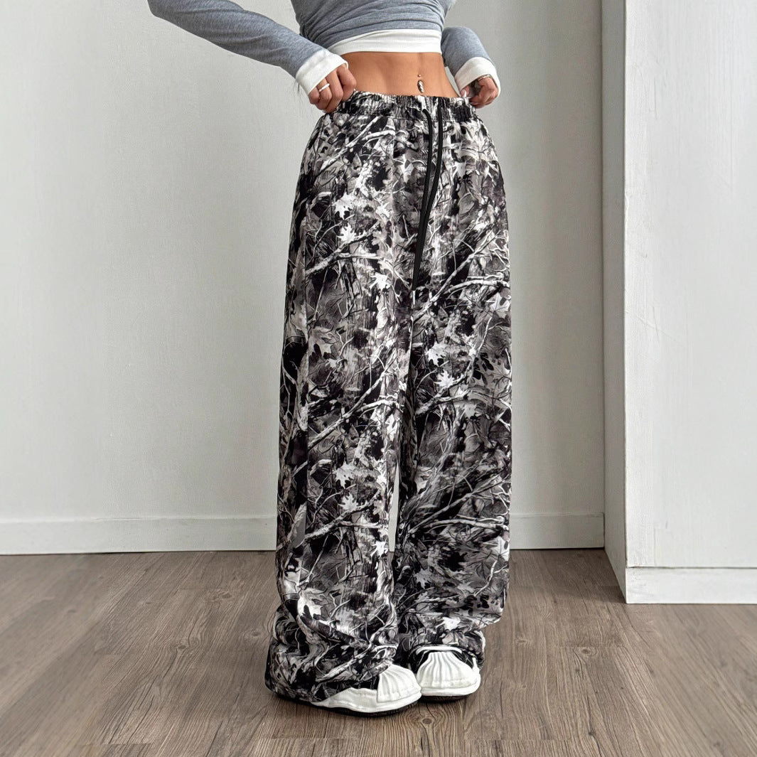 Damer Behagelige fritidshose med blomsterdesign og elastisk talje Stilla