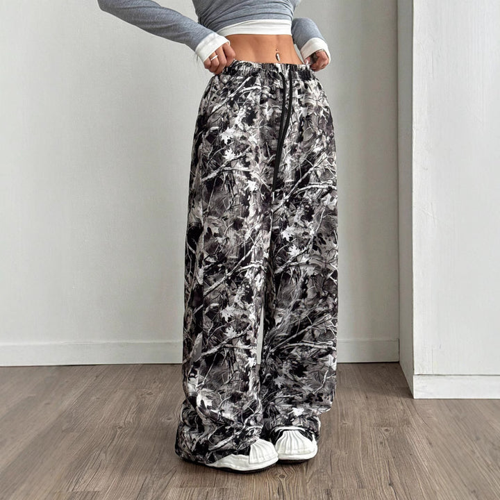 Damer Behagelige fritidshose med blomsterdesign og elastisk talje Stilla