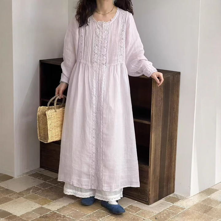 Dame Elegant Langærmet Tunika Kjole med Spids Dekorationer Stilla
