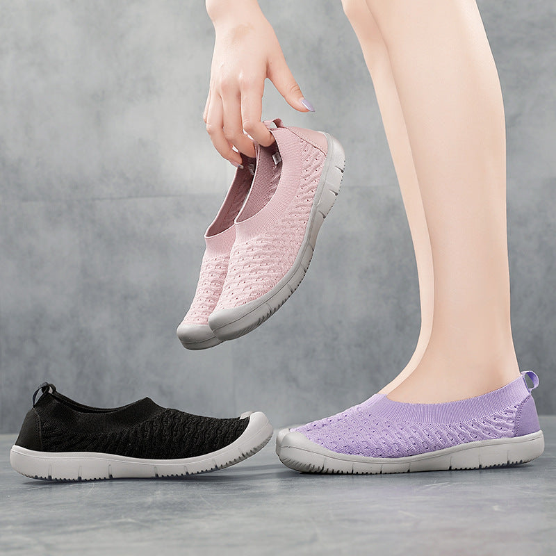 Dame nan åndbar strik ballerina slip-ons med forstærket tåhætte, elastisk indgang og fleksibel profilsåle Skovae