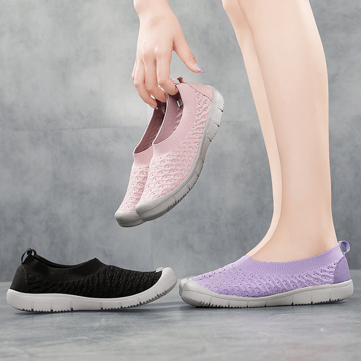 Dame nan åndbar strik ballerina slip-ons med forstærket tåhætte, elastisk indgang og fleksibel profilsåle Skovae