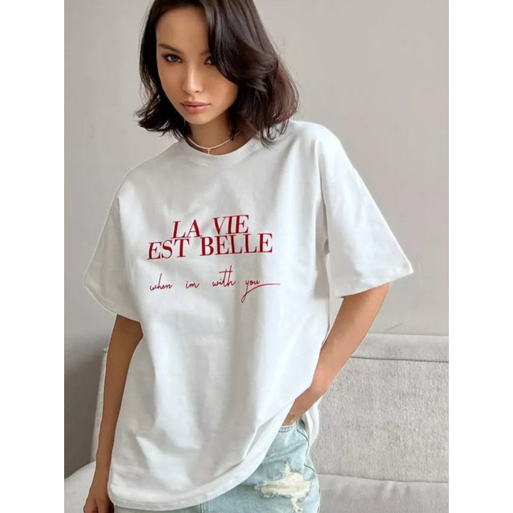 Dame T-Shirt med kreativ tekst og moderne snit Stilla