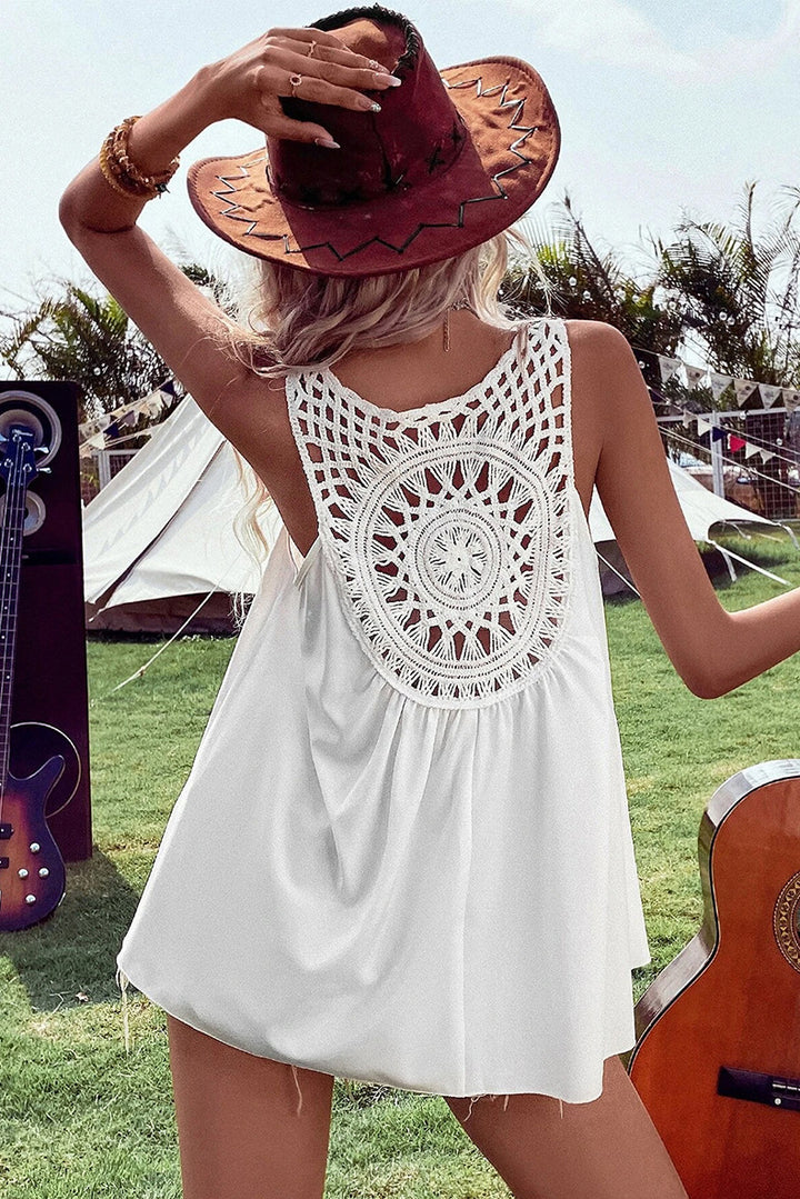 Dame Bohemian Hækle Ryg Tank Top Stilla