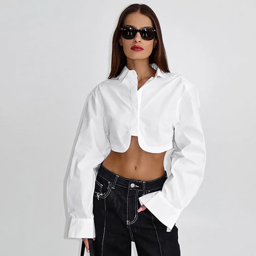 Dame Trendy cropped Bluse med overskudte skuldre Stilla