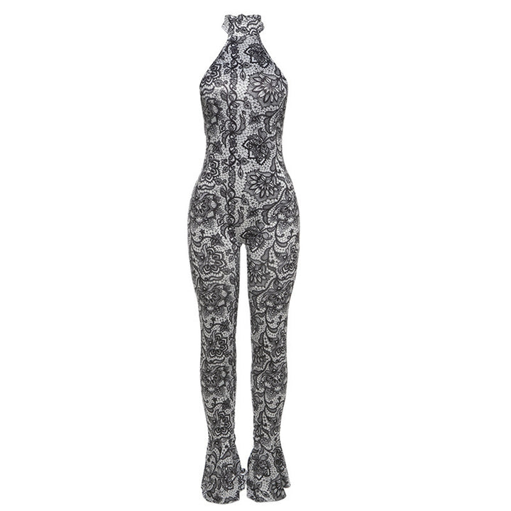 Dame jumpsuit med kreativt blomsterdesign og rynkedetaljer Stilla