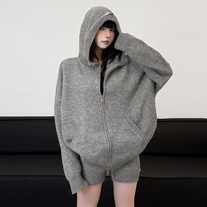 Dame hyggelig Hoodie med gennemgående lynlås og løs pasform Stilla