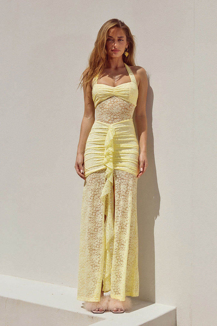 Femme Elegante Spids Accent-Maxi-Kjole Stilla