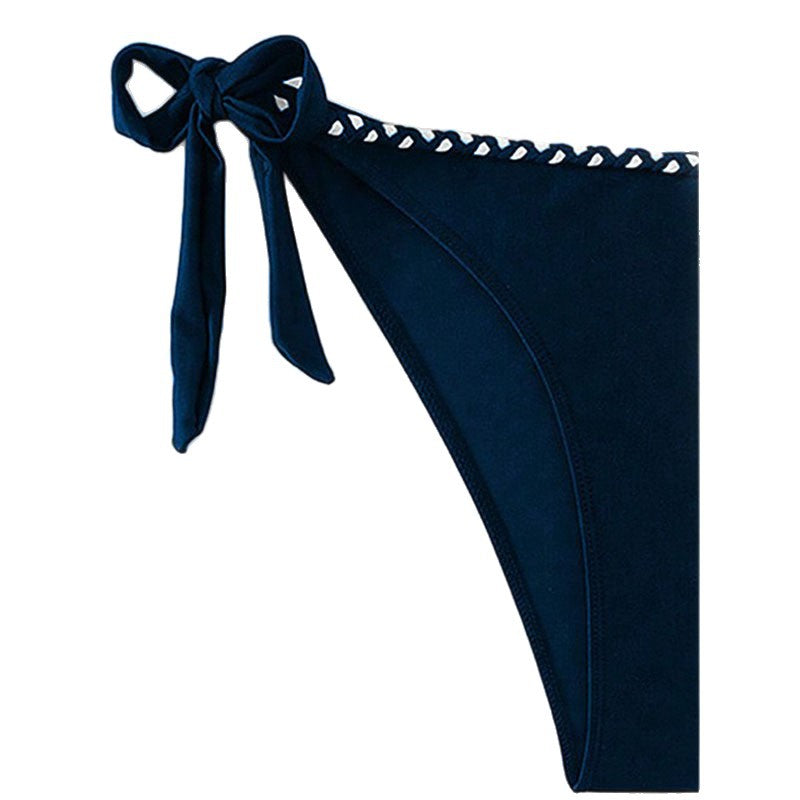 Dame Bandeau bikini sæt med raffinerede flæsedetaljer og justerbare bindebånd Skovae