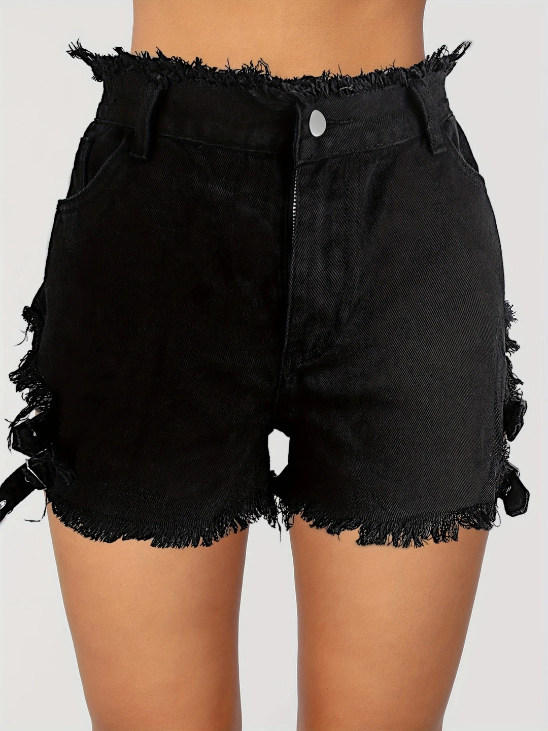 Dame mode Destroyed Shorts med sidelæns stropper og frynset kant Stilla