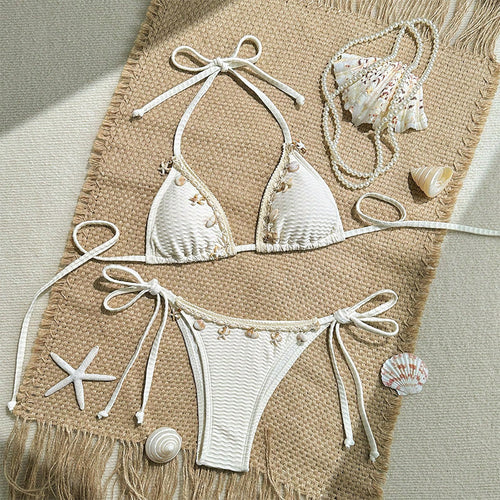 Dame triangel-bikini med dekorative muslingedetaljer Skovae