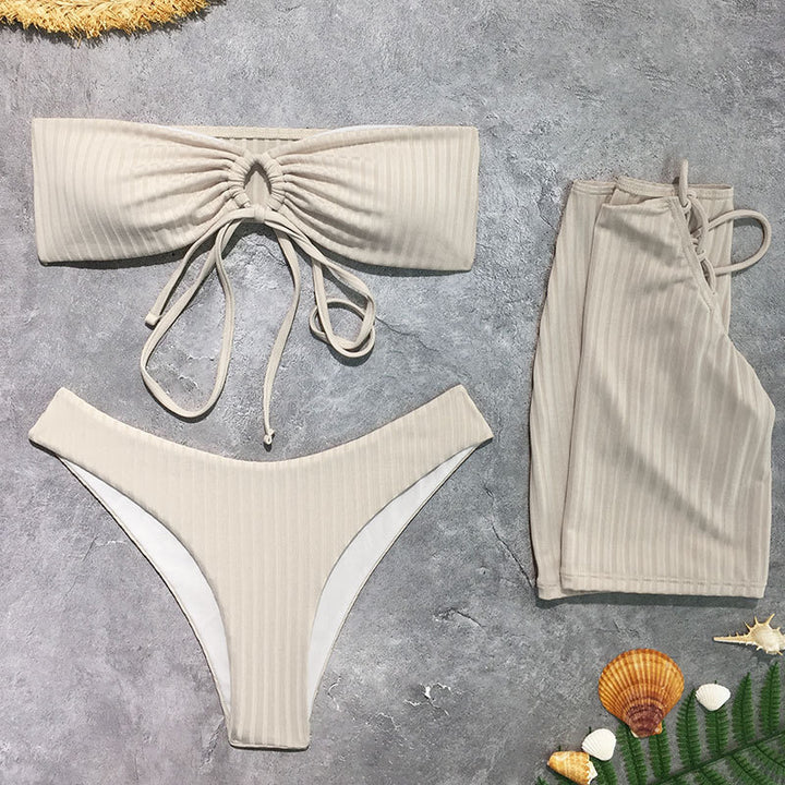 Damer Bandeau-bikini-sæt med smocket top og højt skåret nederdel Stilla