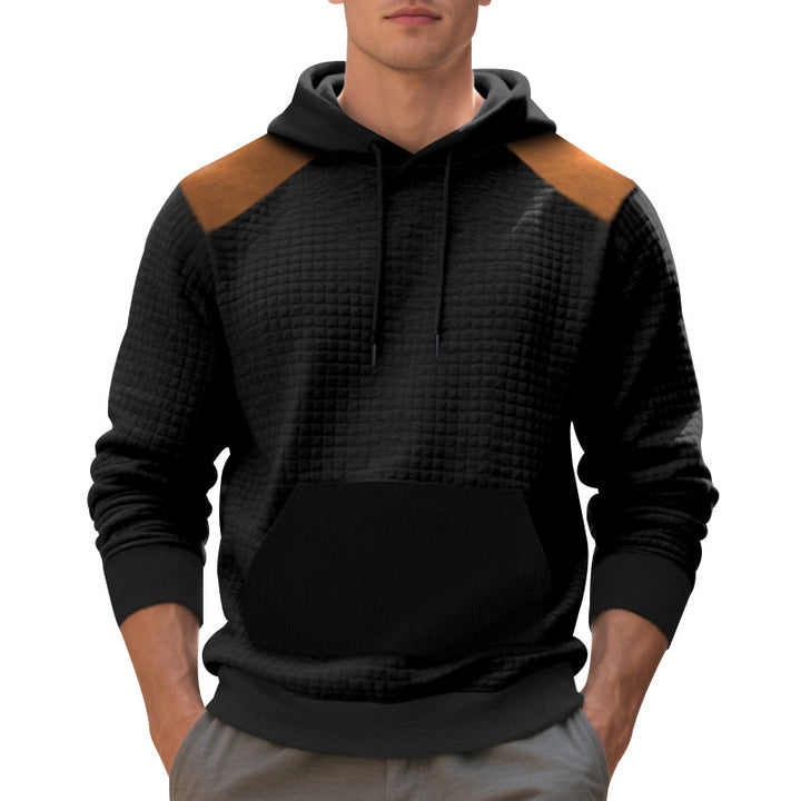 Herre nan urban vaffelstrik-hoodie med kengurulomme og kant Skovae