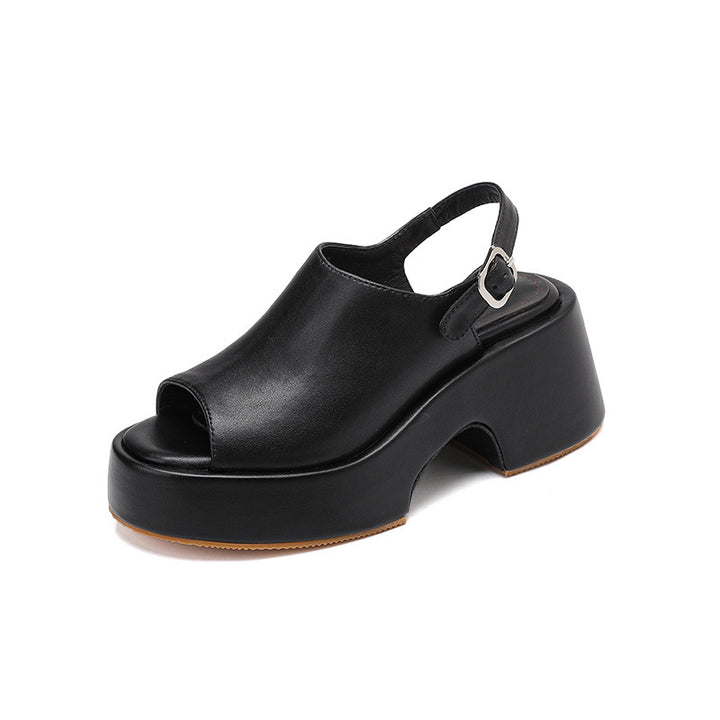 Femme Open-Toe Slingback Plattform Sandaler med Chunky Hæl Stilla