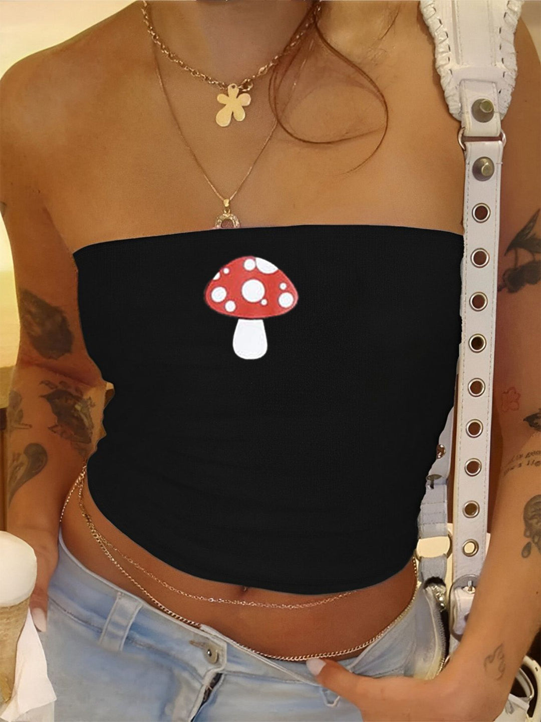 Dame Bandeau-top med stilfuld Rock-Star-print Skovae