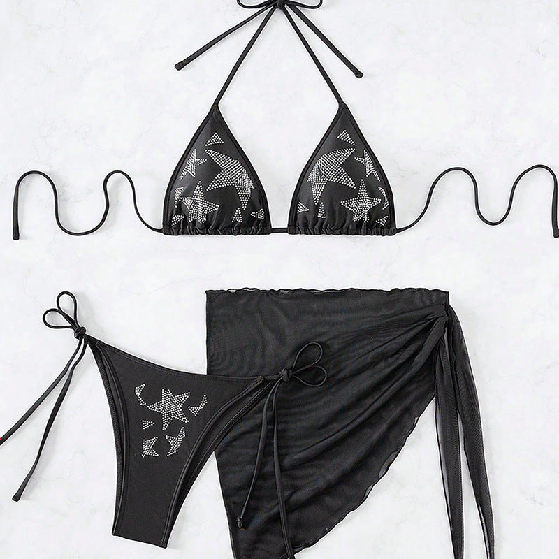 Dame Bikini-sæt med frugtagtigt mønster og stilfuld omslagsskjorte Stilla