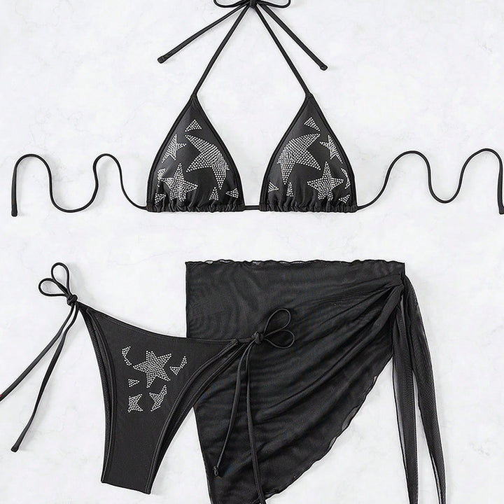 Dame Bikini-sæt med frugtagtigt mønster og stilfuld omslagsskjorte Stilla