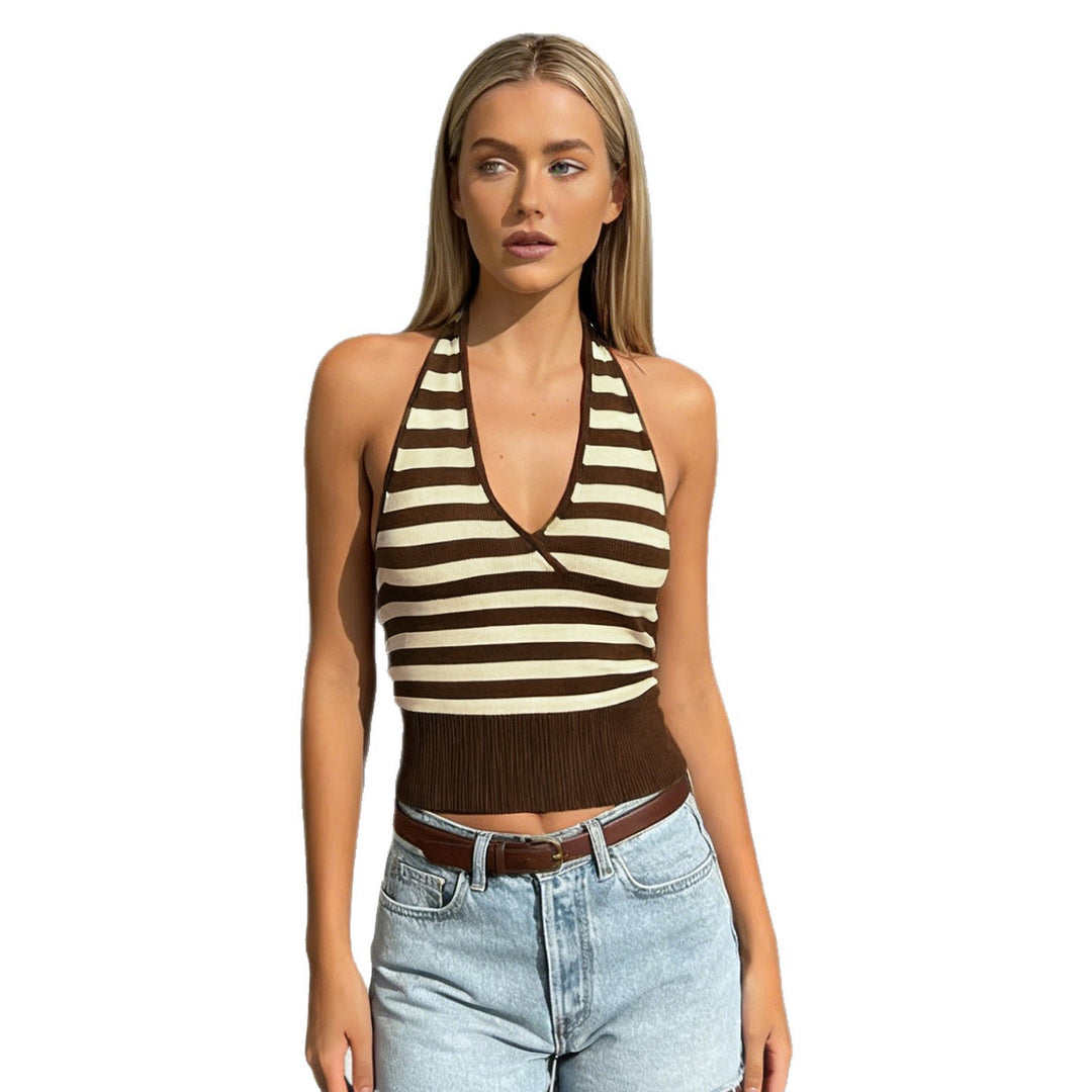 Damer sportigt Crop-top med justerbart rygdesign och kontrasterande ränder Skovae