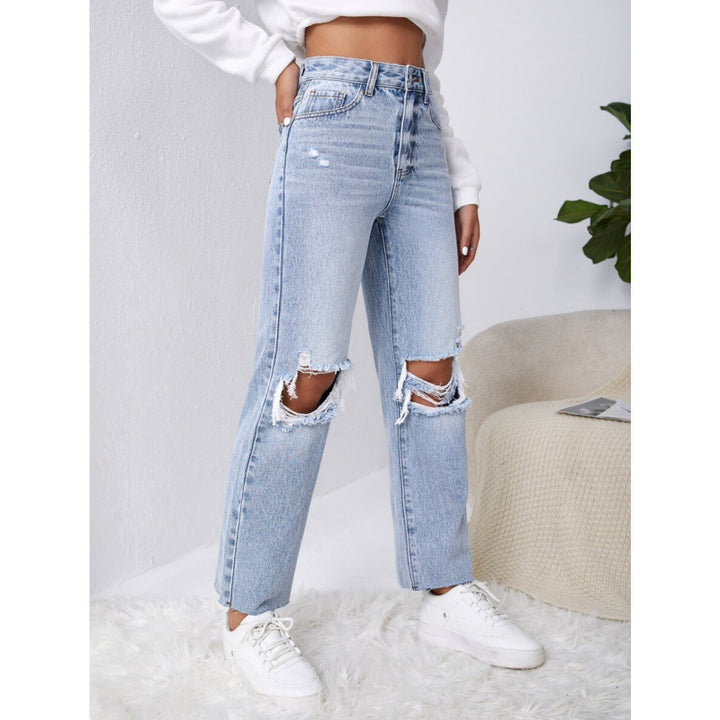 Dame Mom-Jeans i vintage-look med ødelagte effekter Skovae
