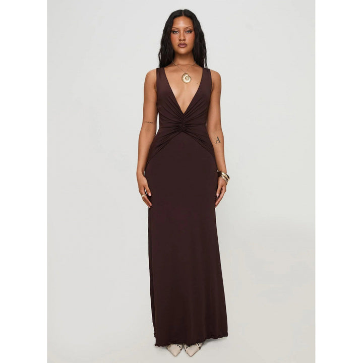 Kvinder Elegant Dyb Uddyb Maxi Kjole Stilla