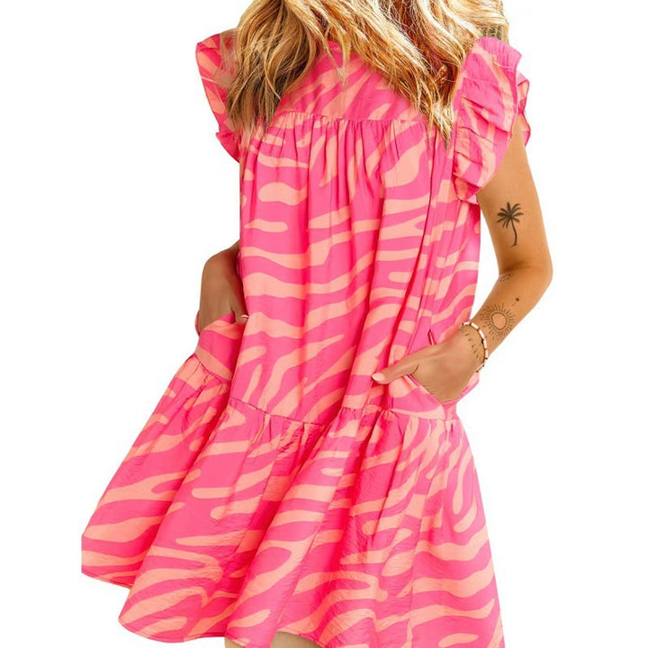 Dame Lag Ruffle Mini Kjole med Lommer Stilla