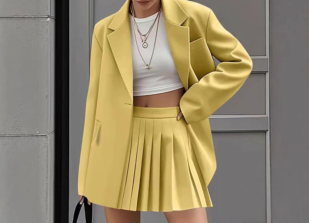 Dame Oversized Blazer med plisseret Nederdel Stilla