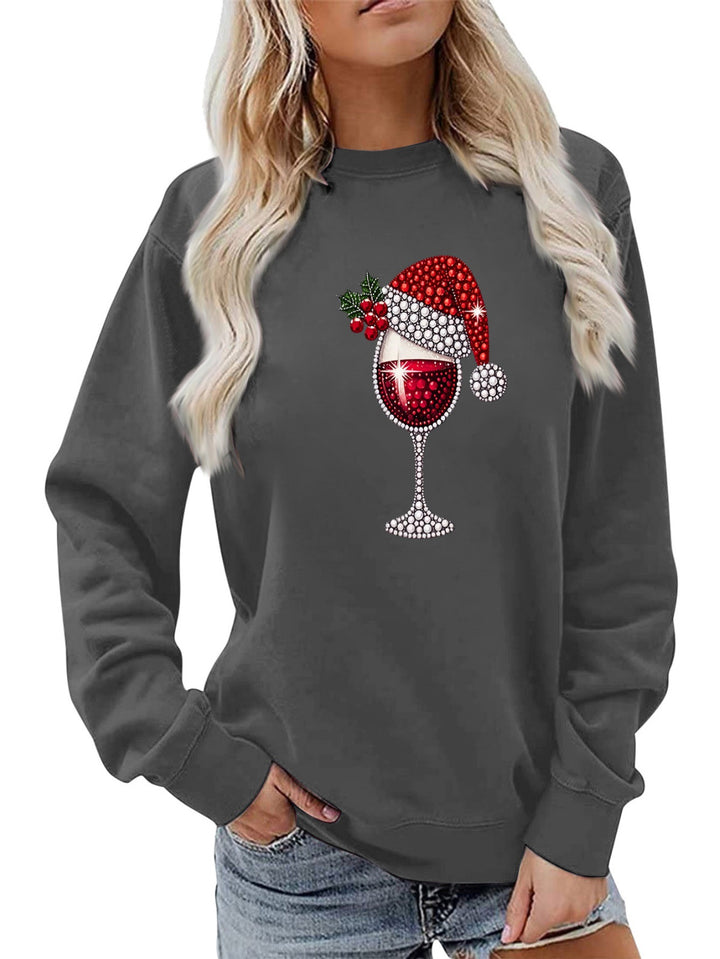 Kvinders sweatshirt med blødt foer og festligt vinmotiv Stilla