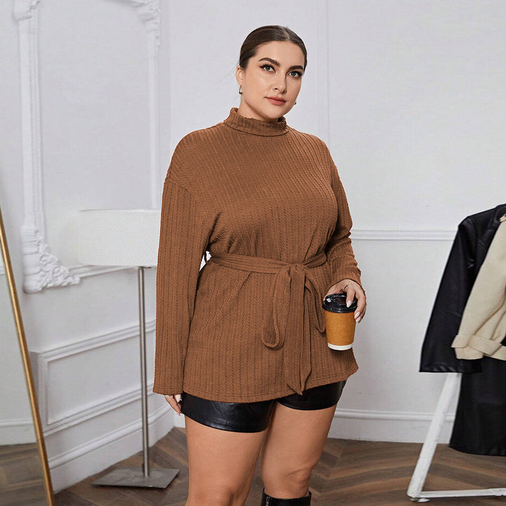 Dame moderigtig strikjakke med taljebælte og høje ærmer Stilla