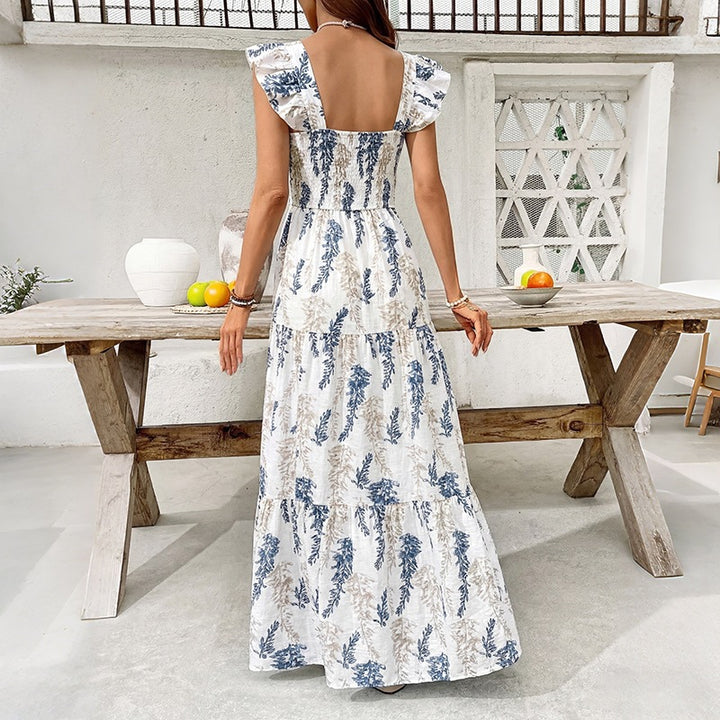 Dame Elegant Maxi Kjole med blomsterprint og off-shoulder volangærmer Skovae