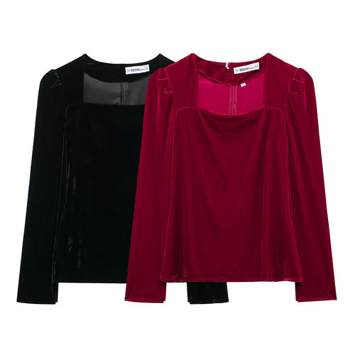 Femme Elegante Samt-Top og Faltenrør-Set Stilla