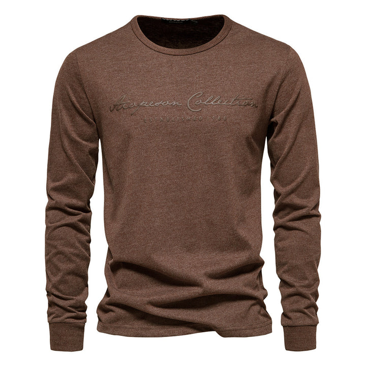 Herren nan minimalistisk rundhalset sweatshirt lavet af bomuldsblanding med ribbede mansjetter Skovae